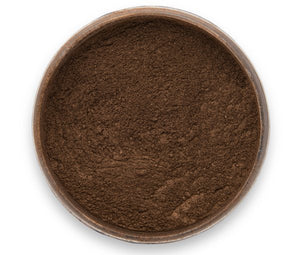 A container of Chocolate Pearl Mica Powder by Pigmently, seen from above with the lid removed to show the earthy brown contents.