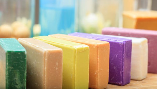 A row of soap bars featuring different colors