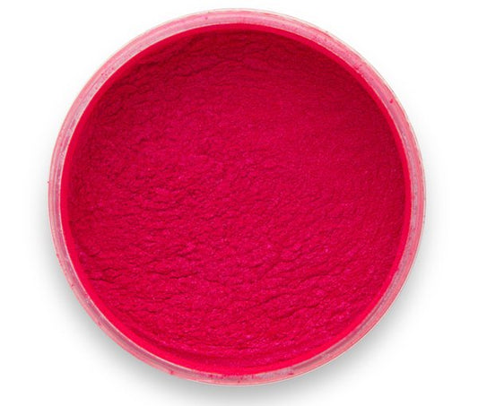 A container of Magical Magenta, one of Pigmently's signature red pigments. Seen from above with the lid removed to show the contents.