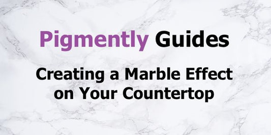 A text overlay that says "Pigmently Guides - Creating a Marble Effect on Your Countertop