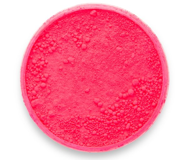 A container of Pigmently's Neon Pink Pigment, seen from above with the lid removed to show the vibrant contents.