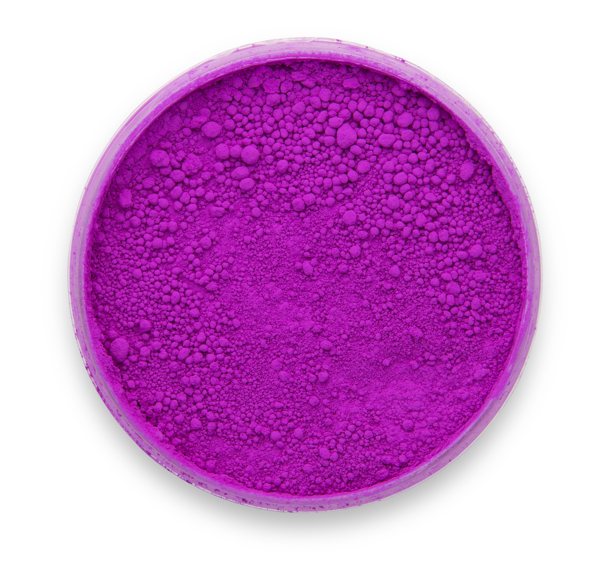 A container of Neon Purple, a signature neon pigment powder by Pigmently. Seen from above with the lid removed to showcase the vibrant neon contents.