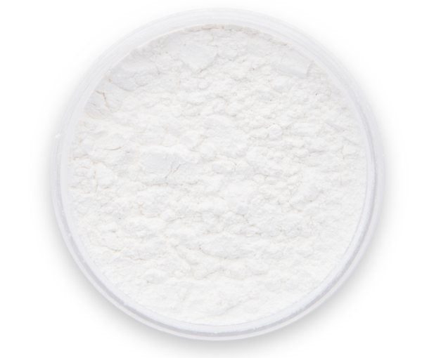 An open container of Porcelain White Mica Powder by Pigmently, viewed from above.