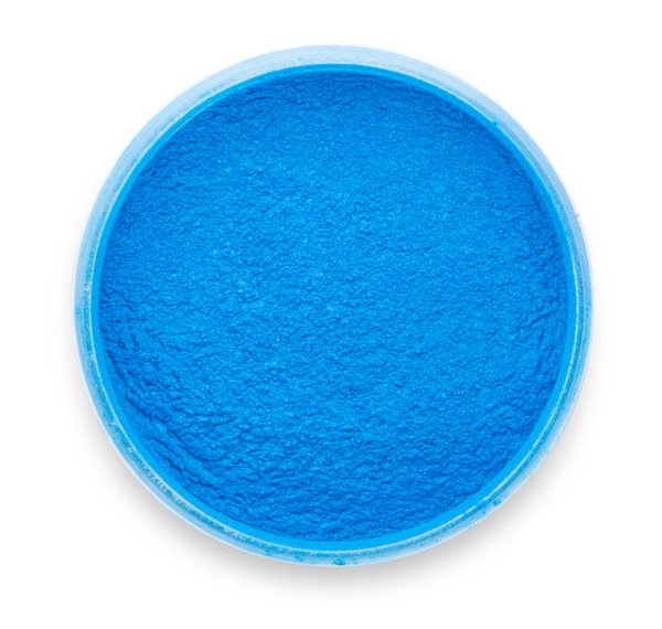 A container of Real Royal Blue Mica by Pigmently, seen from above with the lid removed to showcase the vibrant contents.