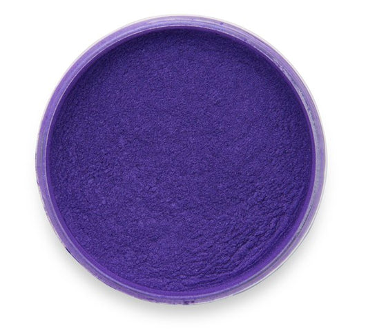 A container of Violet Night Purple Mica by Pigmently, seen from above with the lid removed to show the powdery contents.