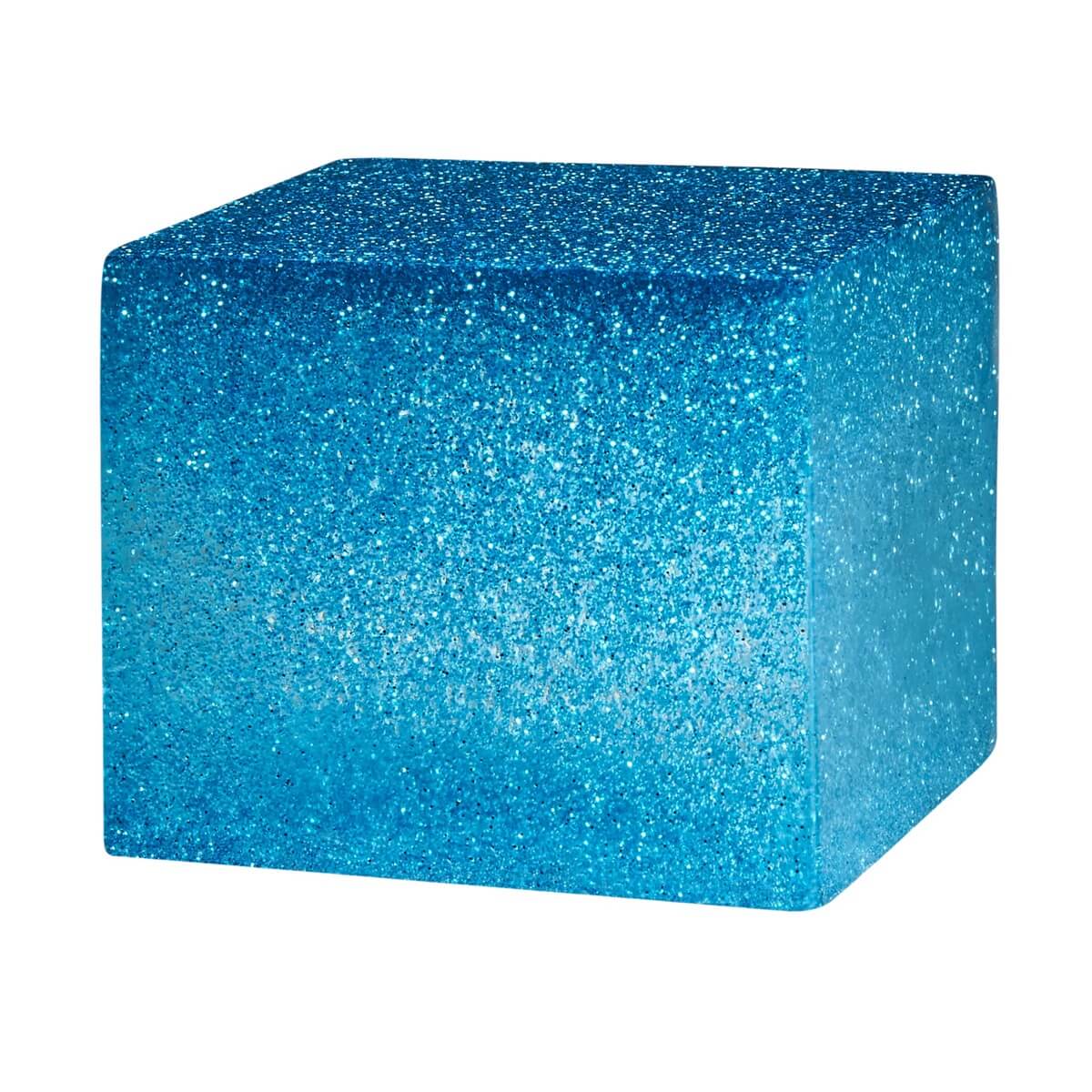 A resin cube made with the Blue Glitter Mica Powder Pigment by Pigmently