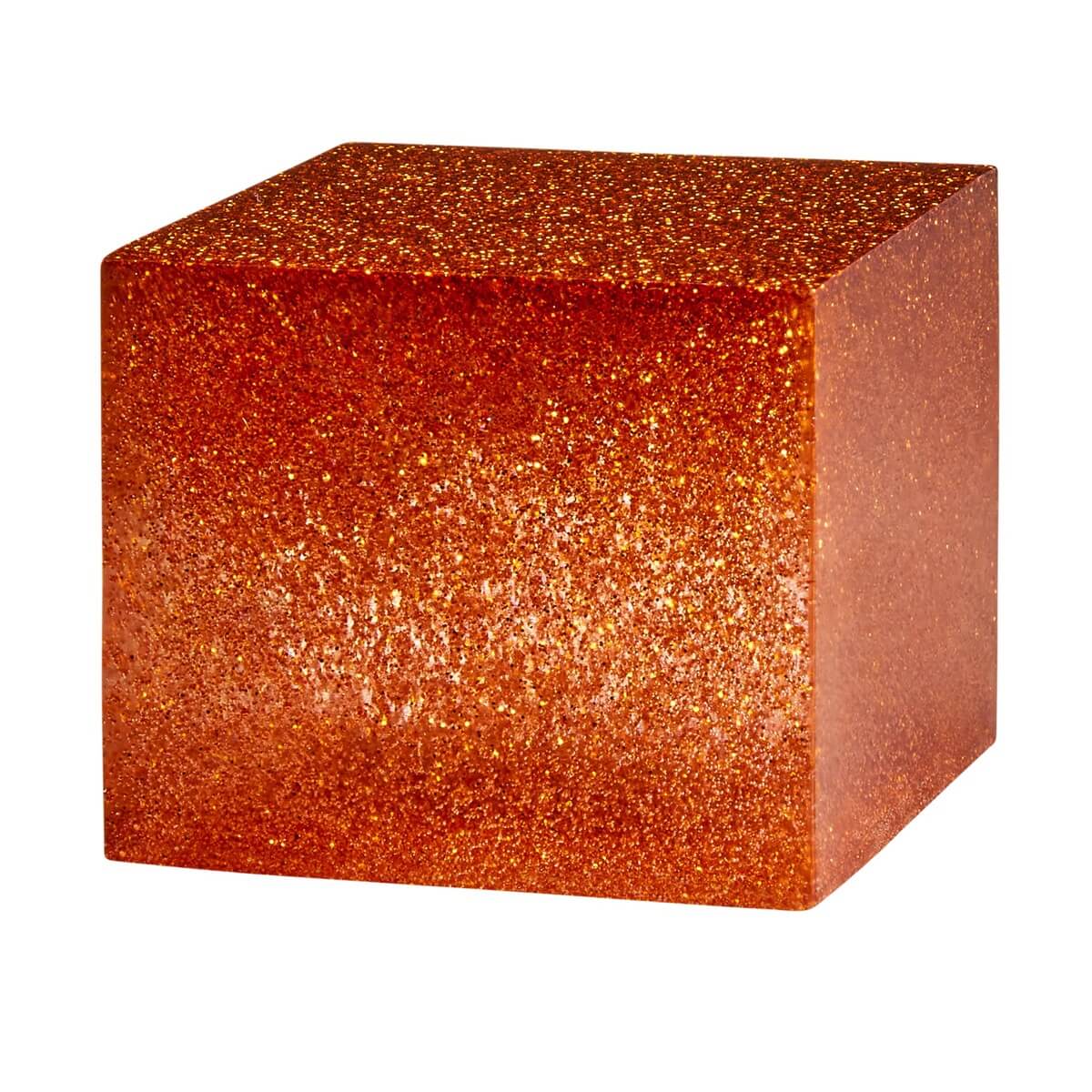 A resin cube made with the Bronze Glitter Mica Powder Pigment by Pigmently.