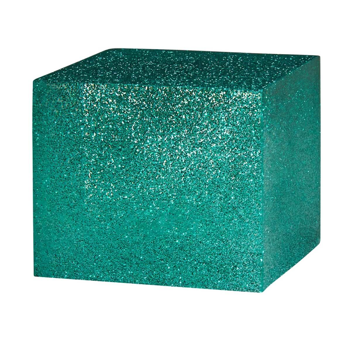 A resin cube made with the Turquoise Glitter Mica Powder Pigment by Pigmently.