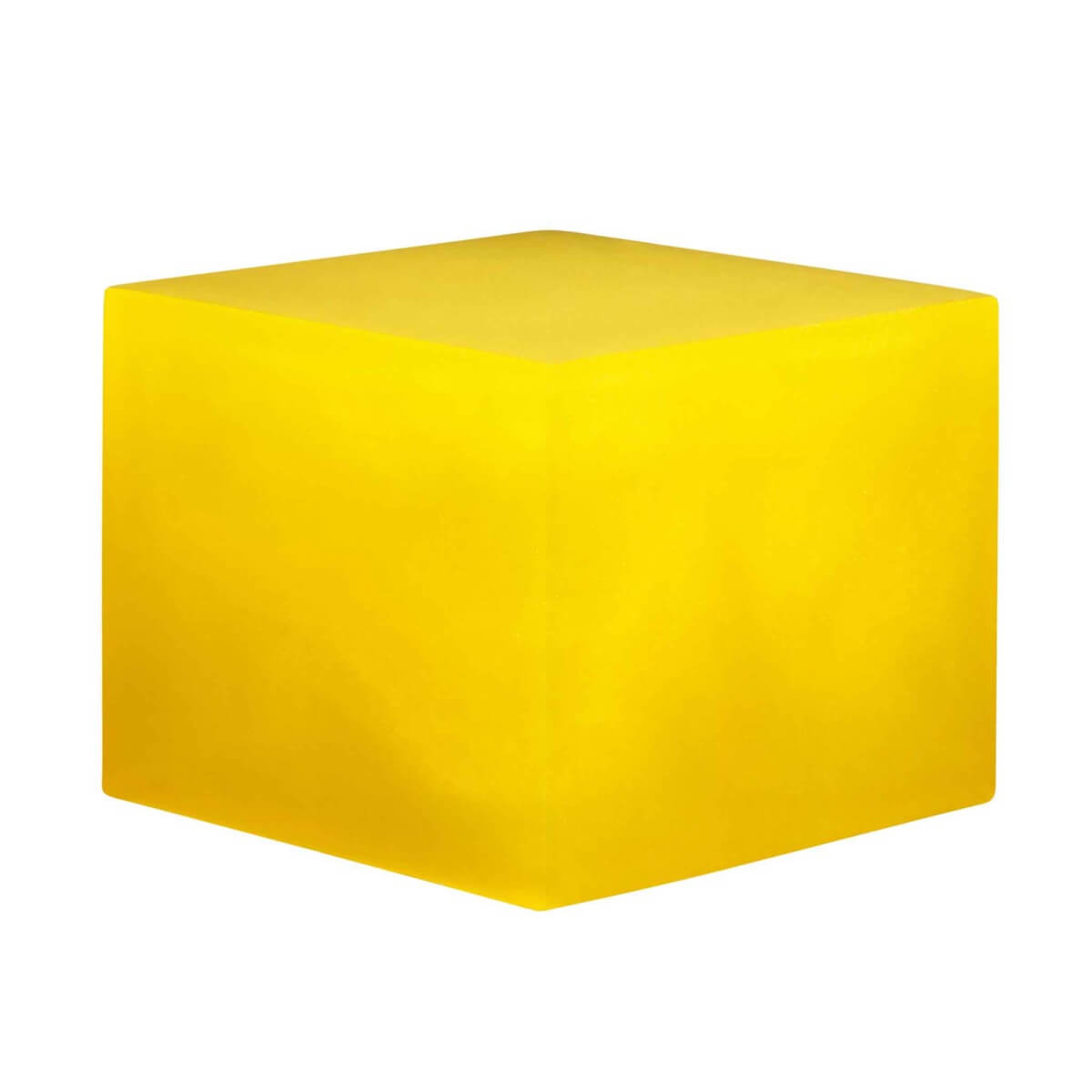 A resin cube made with the Lemon Yellow Mica Powder Pigment by Pigmently.