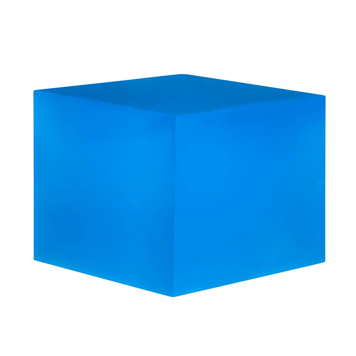 A resin cube made with the Neon Blue Mica Powder Pigment by Pigmently.