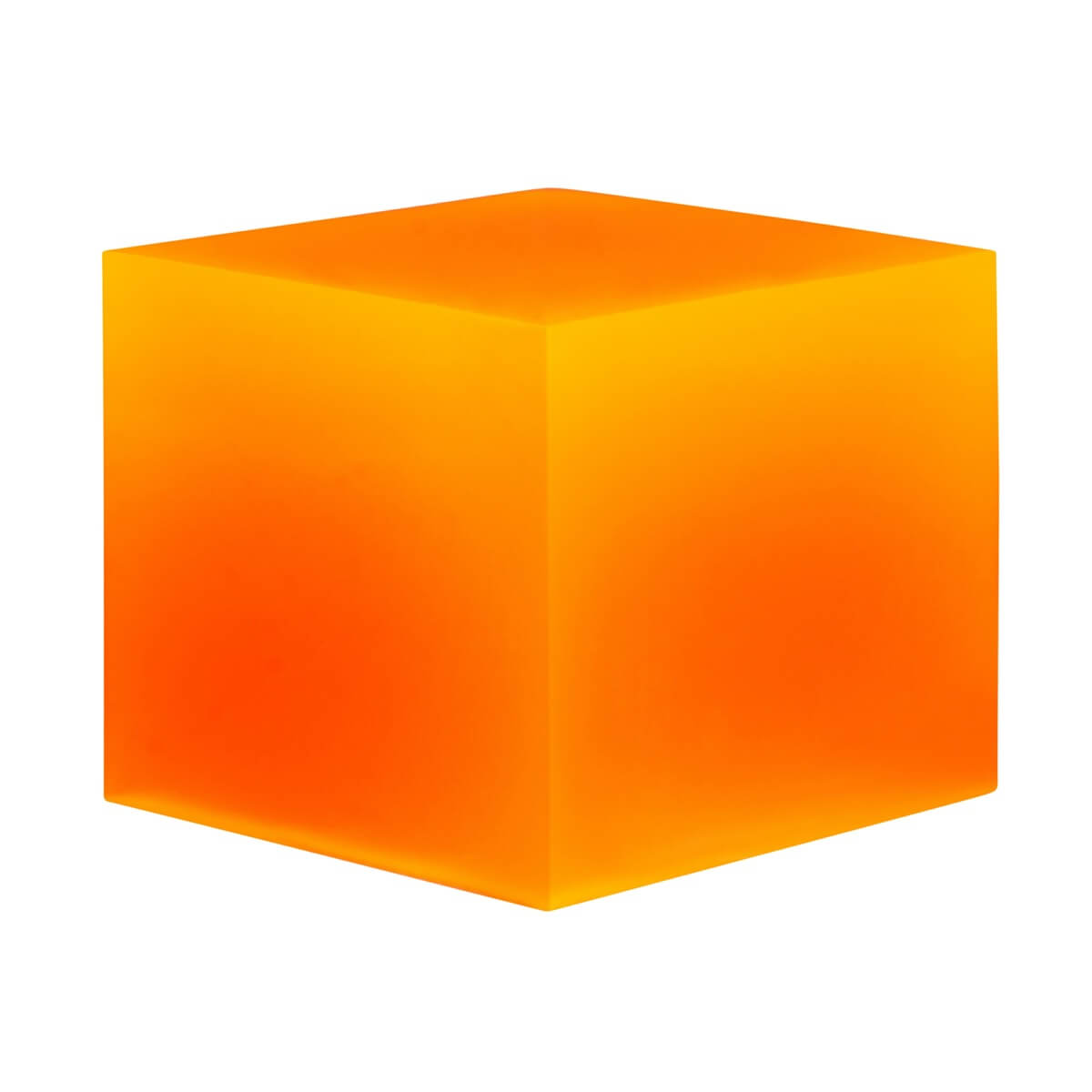 A resin cube made with the Neon Orange Mica Powder Pigment by Pigmently.