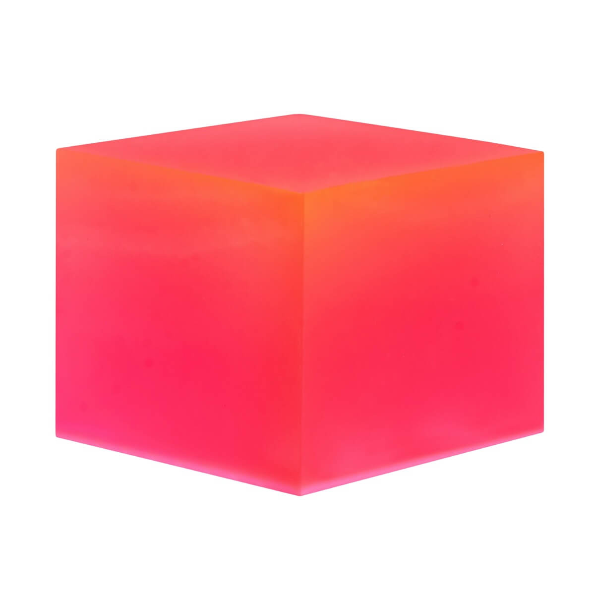 A resin cube made with the Neon Pink Mica Powder Pigment by Pigmently.