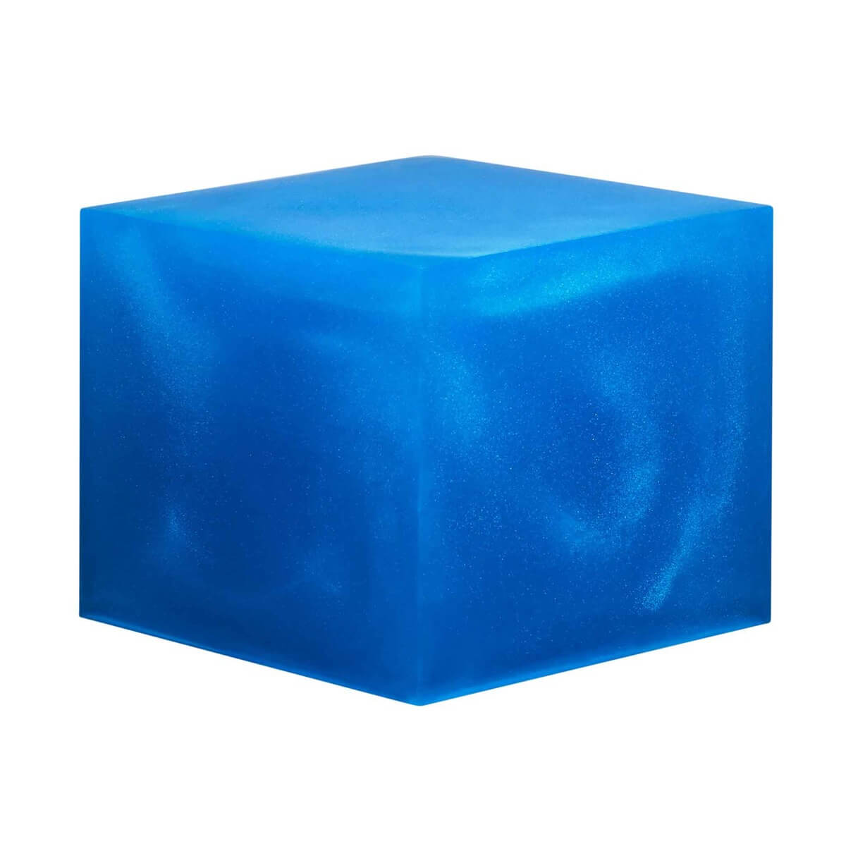 A resin cube made with the Real Royal Blue Mica Powder Pigment by Pigmently.