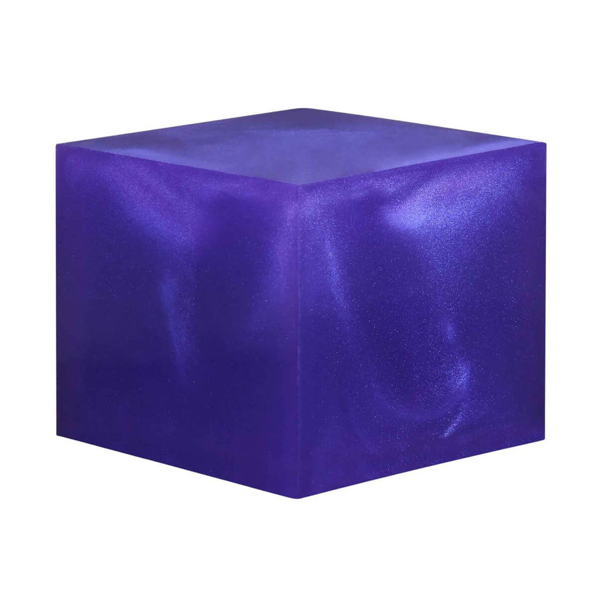 A resin cube made with the Violet Night Mica Powder Pigment by Pigmently.